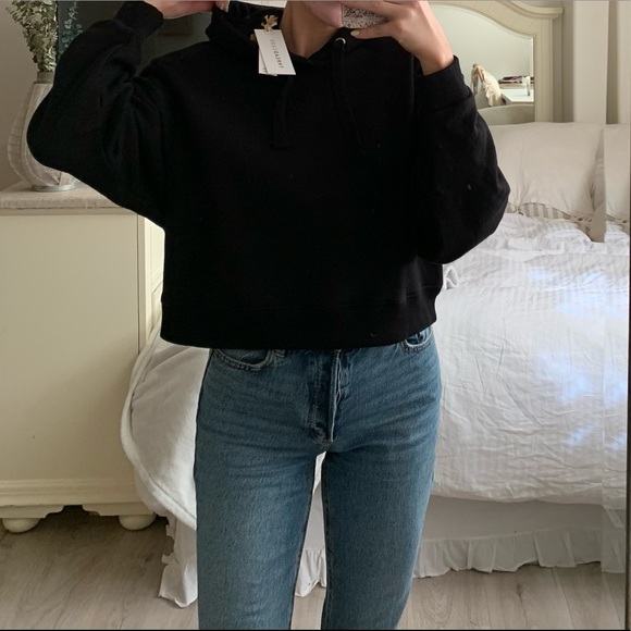 Cropped Black Hoodie w/ Arm Pocket - Picture 1 of 7